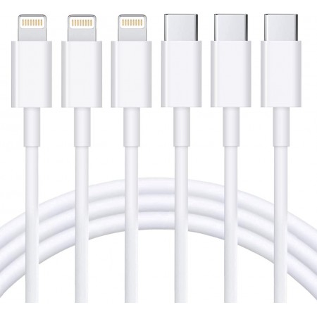 USB C to Lightning Cable 3Pack 6FT [MFi Certified] iPhone Fast Charger Cable USB-C Power Delivery Charging Cord for iPhone 14/13/12/11/XS/XR/X/8/iPad, White